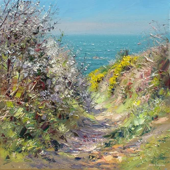British Print Artist REX PRESTON - Footpath to Portheras Cove